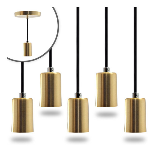 Iluminar Ambiente Kit 5 Pendente Soquete Copinho E27 Dourado 110V/220V