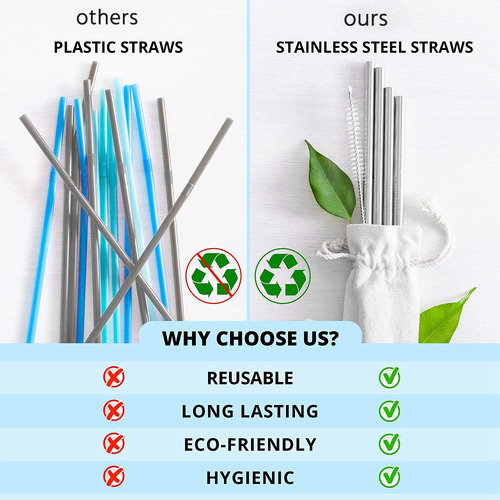 Pajitas Para Beber, Tinte Ecológico De 8.5 Pulgadas Para Paj