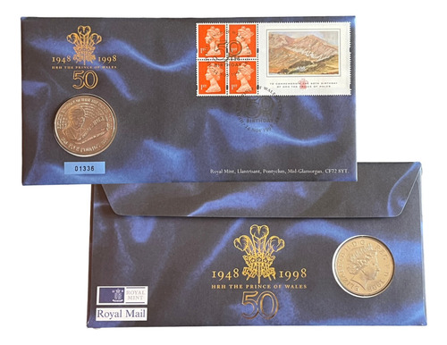 Moeda Ofic 5£ 1998 50 Anos Príncipe Charles Lacrada -encarte