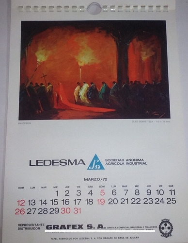 Calendario Almanaque Año 1972 Ledesma Sa Agricola Industrial (Usado)