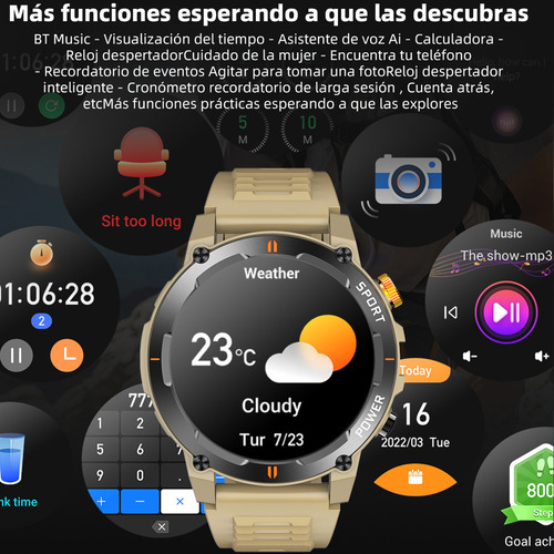 ** Reloj Inteligente For Deportes Al Aire Libre De 1,52 Con Linterna, Capaz De Medir Frecuencia Cardíaca, Presión