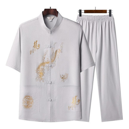 Pijama Hombre Estilo Chino Dragón Patrón Camisa E