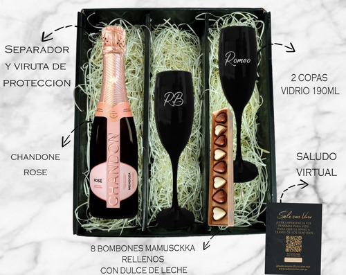 Box Champagne Chandone Rose 2 Copas Negras+ Choco. Mamushka