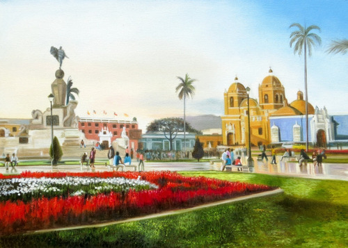 Plaza De Armas De Trujillo - Pintura Al Óleo (sedamanos Art)