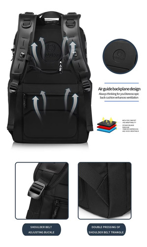 Mochila inteligente, de ocio y de alta capacidad impermeable bolsa de viaje 32L Notebook 15.6 Ozuko color negro
