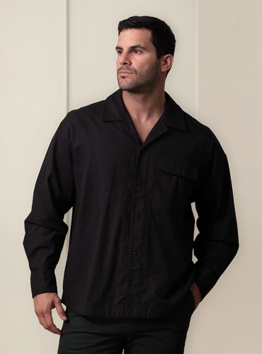 Camisa De Lino Mangas Largas Negro Calvin Klein