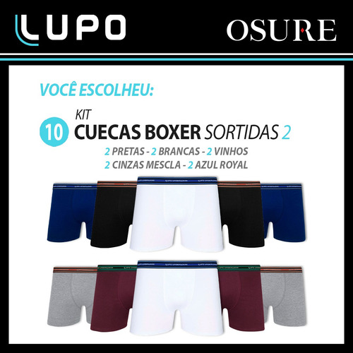 Kit 10 Cuecas Boxer Lupo Cueca Box Algodão Masculina Atacado
