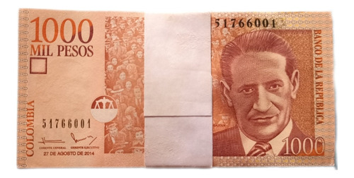 Fajo De 100 Billetes De 1000 Pesos Colombianos Unc. 2014