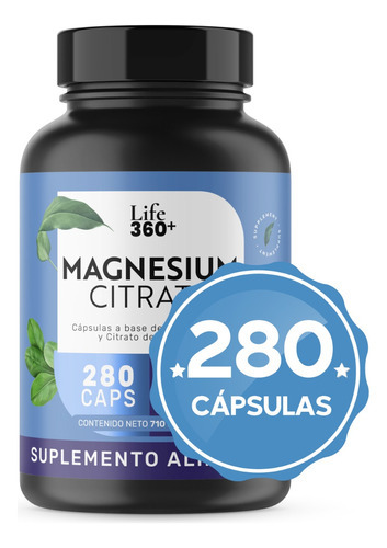 Imagen 2 de 9 de Suplemento Citrato Magnesio Life 360+ 280 Cápsulas Sabor Neutro