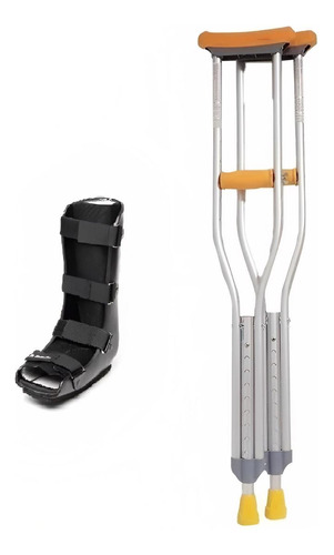 Muleta Aluminio Reguable Mas Bota Walker Ortopedica Caminar Color Gris