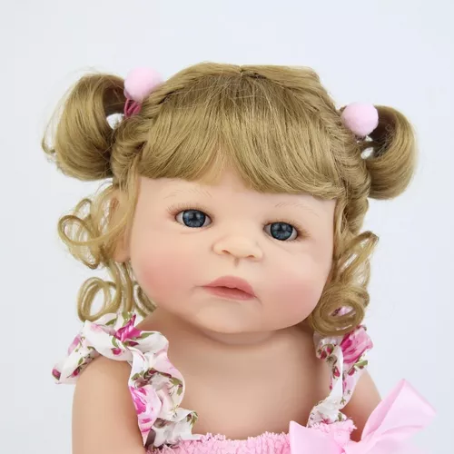 Boneca reborn bebe 57cm silicone corpo inteiro cabelo cacheado