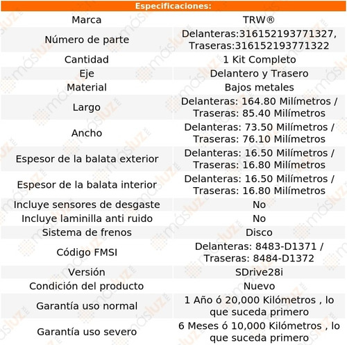 Jgo Balatas Bajos Metales Delanteras Y Traseras 135i 08/13