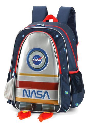 Mochila Costa Escolar Infantil Foguete Nasa Vermelha Luxcel