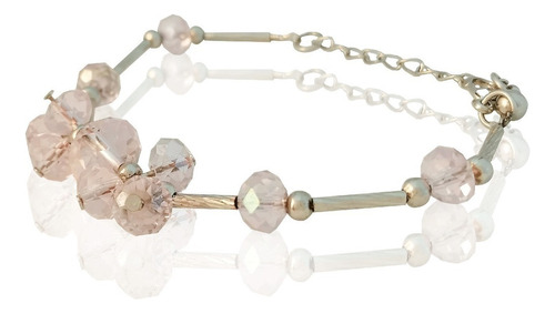 Pulsera Flexible Acero Con Piedras Brillantes Rosas #270 Diámetro 6 Cm Largo 23 Cm