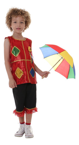 Roupa Frevo Masculina Infantil Vermelho Luxo + Guarda Chuva