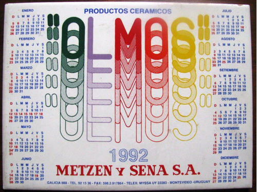 Almanaque Anual De Ceramica Olmos Año 1992 20x15 Cms.