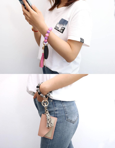 Llavero De Silicona Para Mujer, Pulsera Elástica Con Cuentas