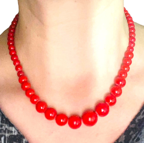 Collar Coral Rojo 100% Natural  6-14 Mm Cuentas 100% Natural