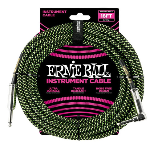 Cable Ernieball Trenzado 6 Mt 18ft Plug Recto/angular Po6082