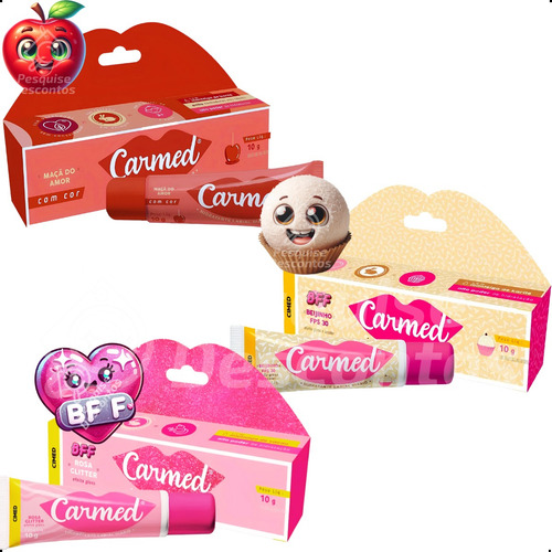 Kit 3 Carmed - Maçã Do Amor + Bff Glitter + Beijinho