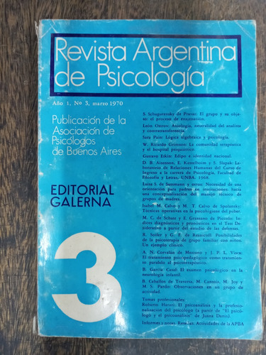 Revista Argentina De Psicologia Nº 3 * Marzo 1970 * Apba *
