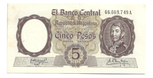 Liquido Billete De Argentina.  5 Pesos M N 1960