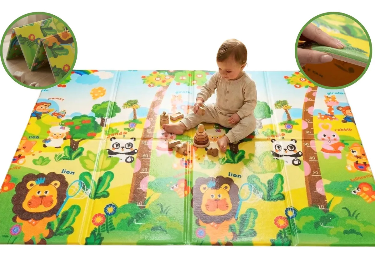 Tapete Infantil Tatame Dupla Face Emborrachado 150x200cm Selva Animais Dobrável Antiderrapante EVA Bebê Branco Kapazi