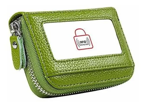 Billetera De Dama Cartera De Acordeón De Cuero Con Bloqueo