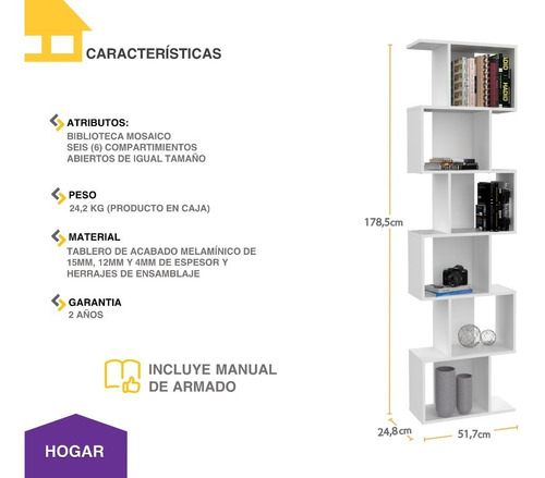 Imagen 4 de 8 de Biblioteca 6 Tramos Mosaico - Casa Lista Hogar