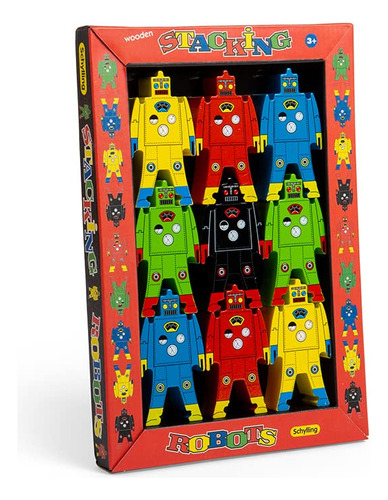 Juguete Apilable De Madera Robots 9 Piezas Para Niños 3 Años