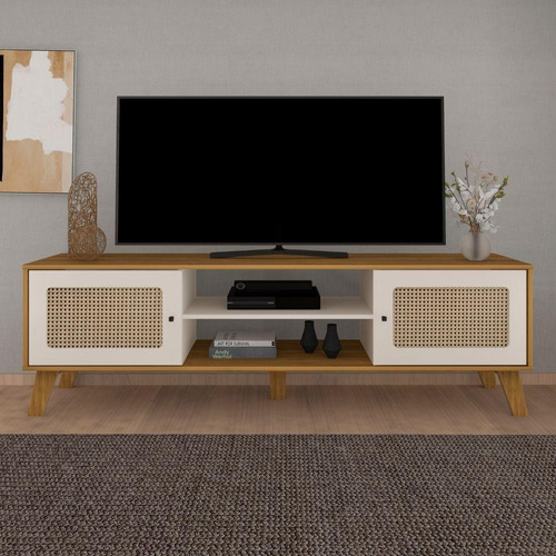 Rack P/ Tv 180x55cm Pés Mdf 2pts 2nichos Carvalho/off White