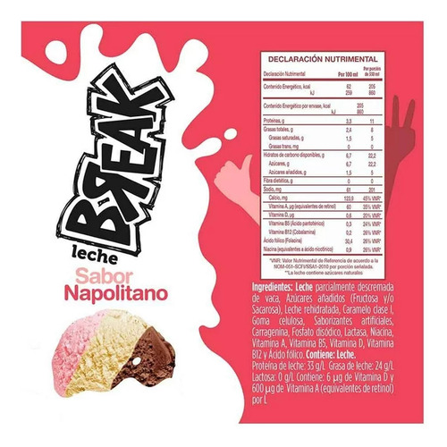 Leche Deslactosada Break Napolitano 330 Ml. 24 Pzs.