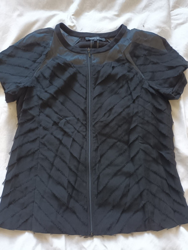 Camisa Negra Seda Volados Marca Lafayette Talle 2 Con Cierre