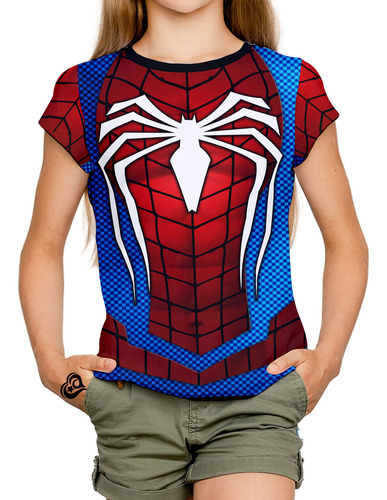 Camiseta Homem Aranha Feminina Infantil Herois Spider Blusa