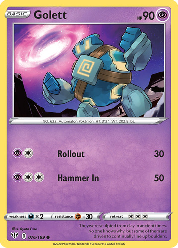 Golett 76/189 Pokemon Card Darkness Ablaze Sword & Shield