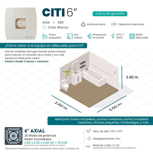 Imagen 3 de 7 de Extractor De Aire Citi 6 Pulgadas Blanco Masterfan