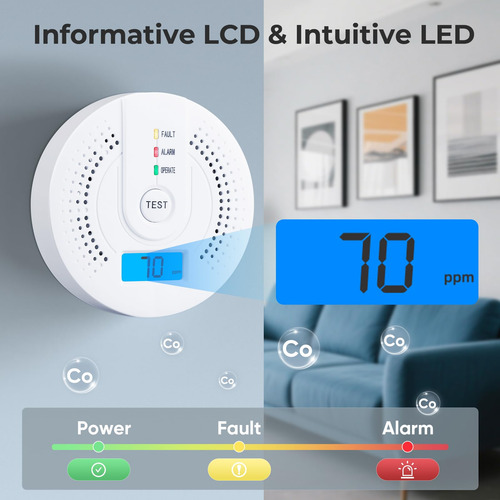 Detector De Monoxido De Carbono Con Pantalla Lcd Y Alarma