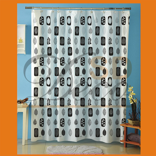 Cortinas De Baño Extragruesa Con Ganchos - Hojas Negro- Sd