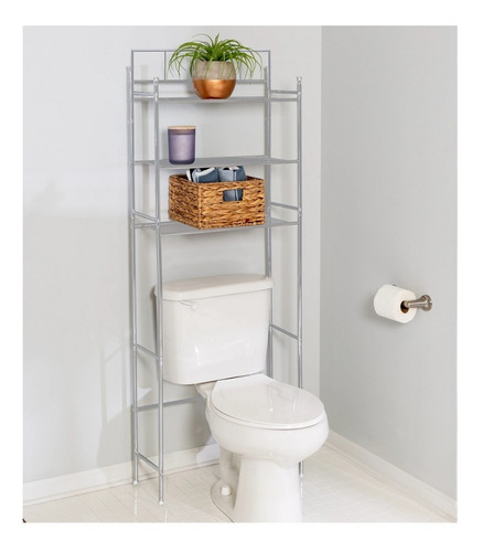 Imagen 3 de 7 de Mueble Organizador De Baño Tres Estantes Metal # Sobre Mochila Repisa Inodoro