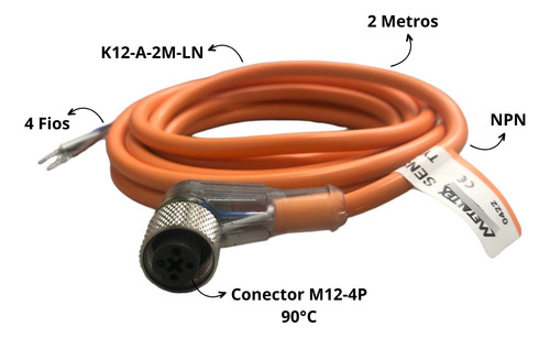 Cabo C/ Conector M12 90º 4 Pinos - Led Npn 2 Metros