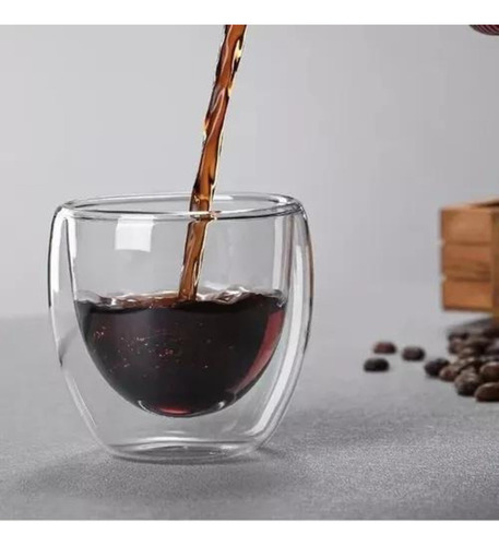 Set X2 Vaso Doble Pared De Vidrio 80 Ml Cafe Bebidas Color Transparente