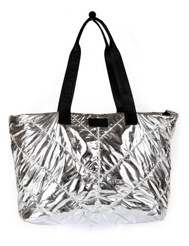 Bolso Shopper Bag De Dama Puffer Cartera Metalizado
