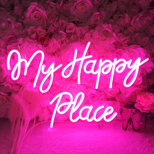 Sylhome Letrero Luz Led Neon Rosa Texto Ingl «my Happy 23.2