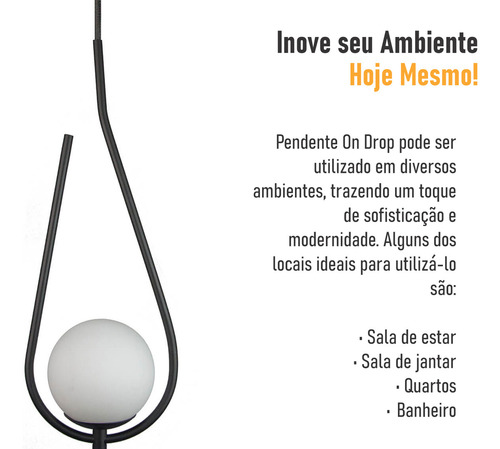 Lustre Pendente On Drop Com Globo De Vidro Estrutura Preto/ Vidro Branco
