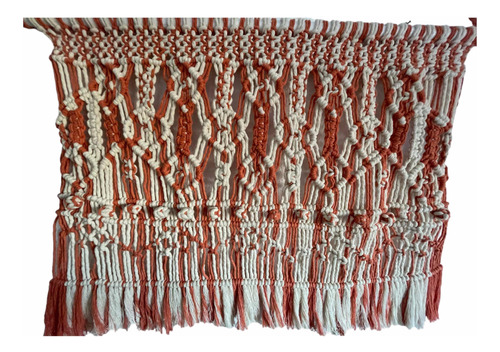 Tapiz Decorativo En Macramé 128x68cm En Crudo Y Naranja