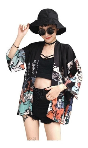 Kimono Abrigo Suelto Para Mujer Con Estampa