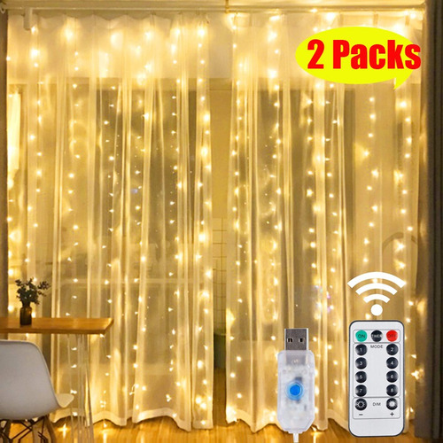 2 Luces De Cortina De Navidad Con Control Remoto De 3 X 3 M