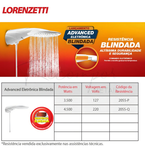 Lorenzetti Ducha Advanced Blindada Eletrônica 4500w 220v Potência 4500w 4.5 Kw