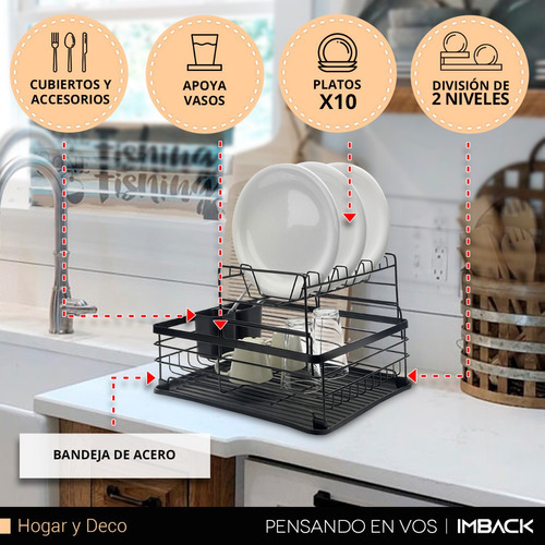 Escurridor Secaplatos Vajilla 2 Pisos Platos Secador Bandeja Color Negro