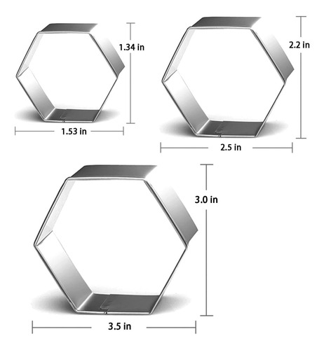 Auktosmn Hexagon Cookie Cutter Set-size 3.5 2.5 1.5-3 Moldes